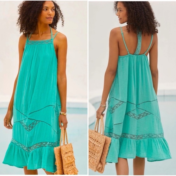 Anthropologie Lace Trim Gauze Midi Dress - Picture 7 of 8